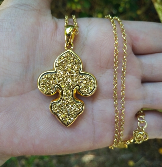 Marcia Moran Fleur De Lis⚜️ Druzy Pendant Necklace - Picture 7 of 9